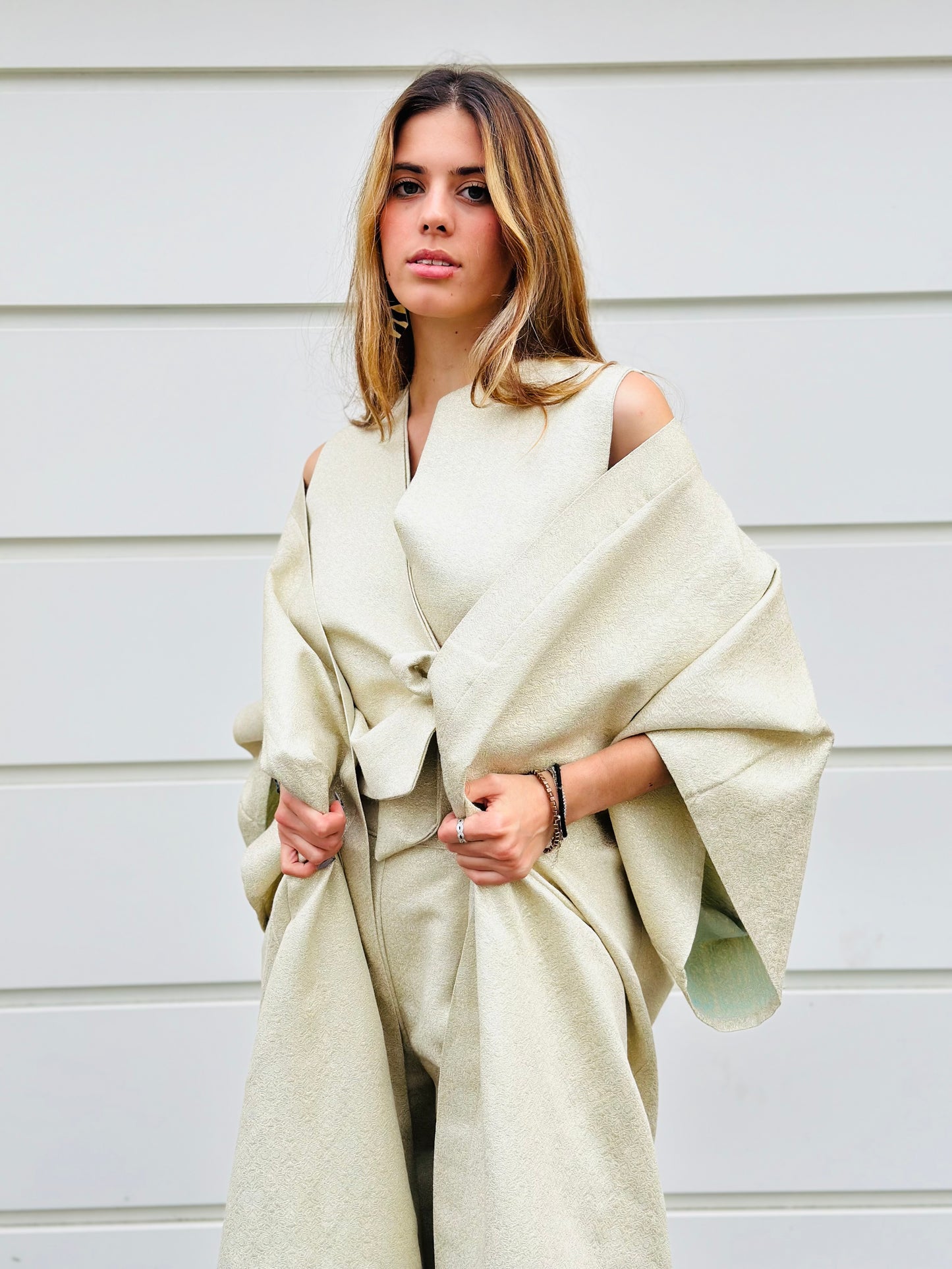 Kimono maxi brocart beige pailletée - Capsule Source