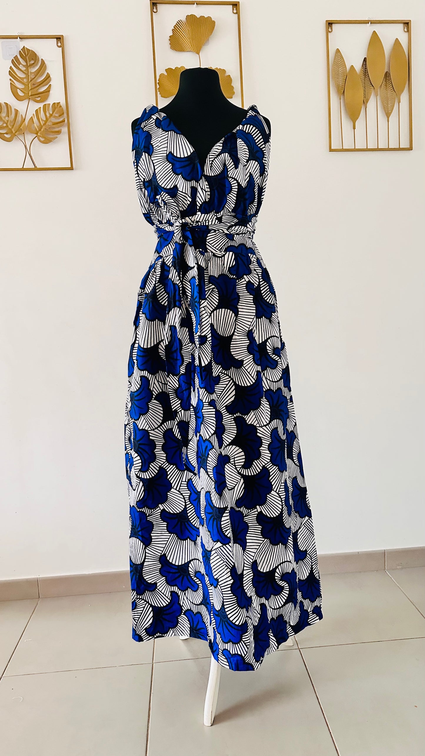 Robe Infinity en wax - Fleurs Bleu Roi