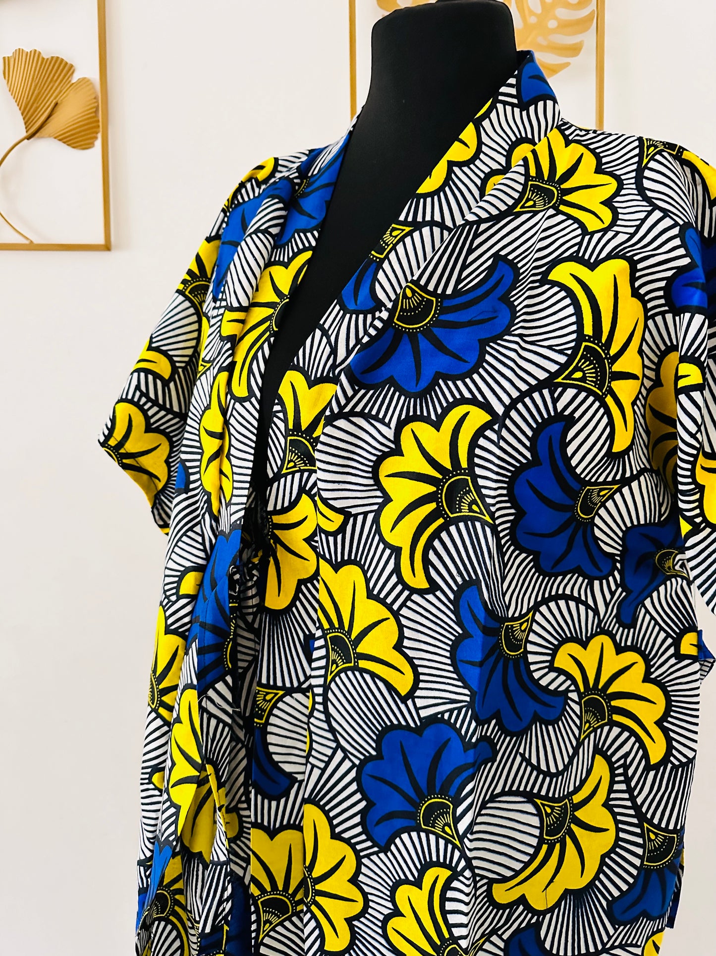 Robe portefeuille africaine - Wax Bleu Roi - Jaune