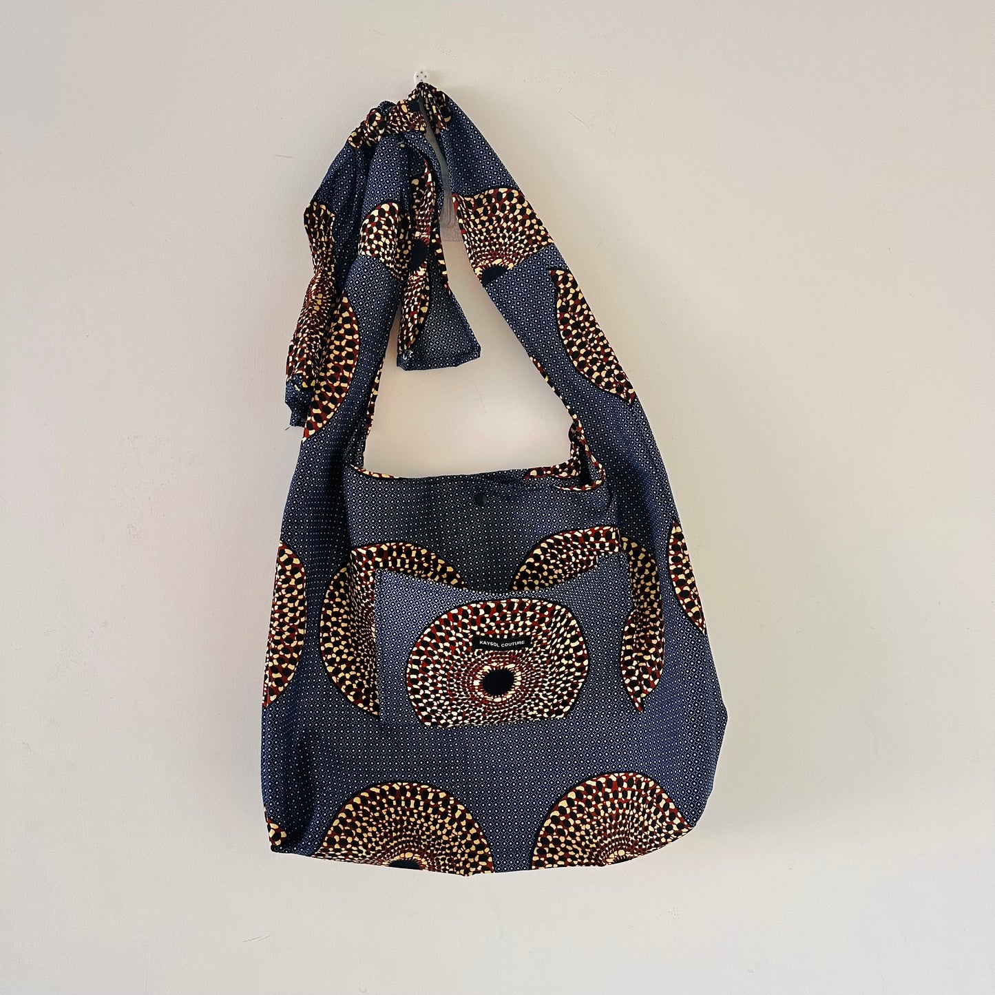 Sac en tissu wax - Hobo bag wax gris-beige