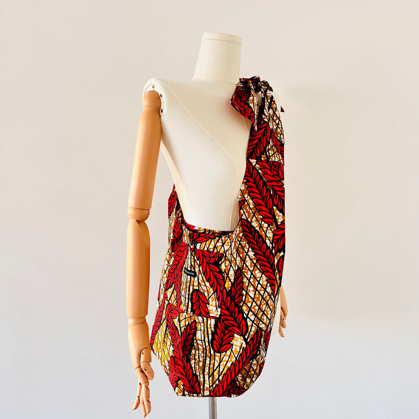 Sac en wax Rouge et beige - Hobo bag wax