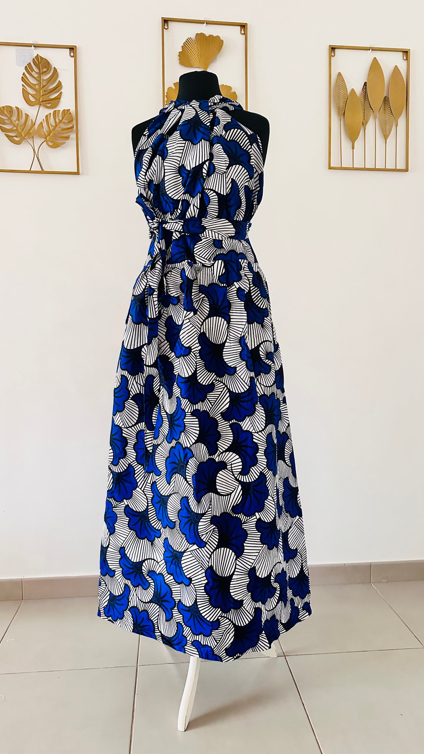 Robe Infinity en wax - Fleurs Bleu Roi