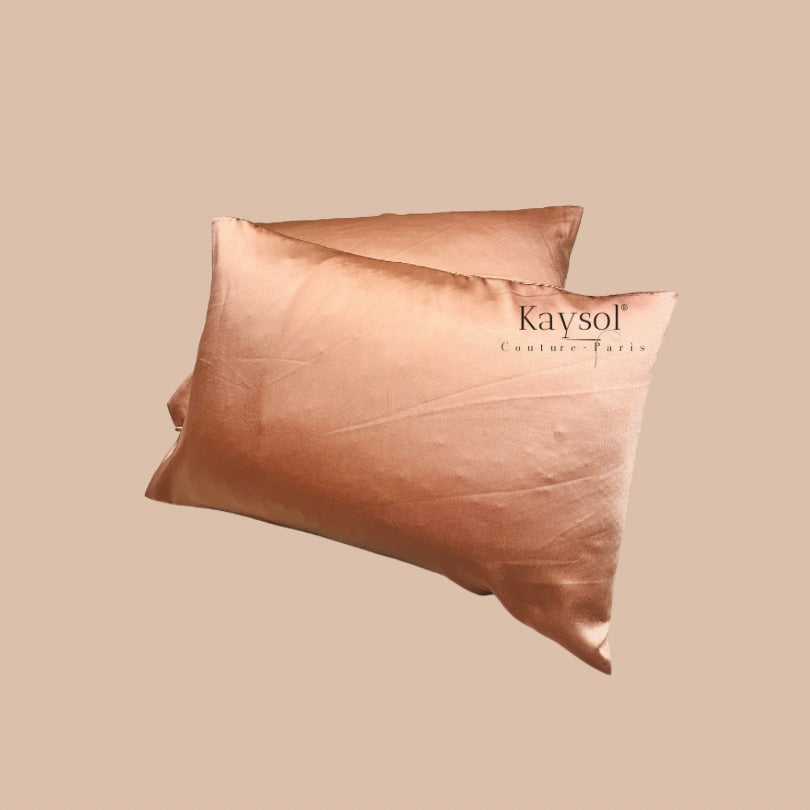 Paire taies d’oreillers en Soie - Beige nude rosé