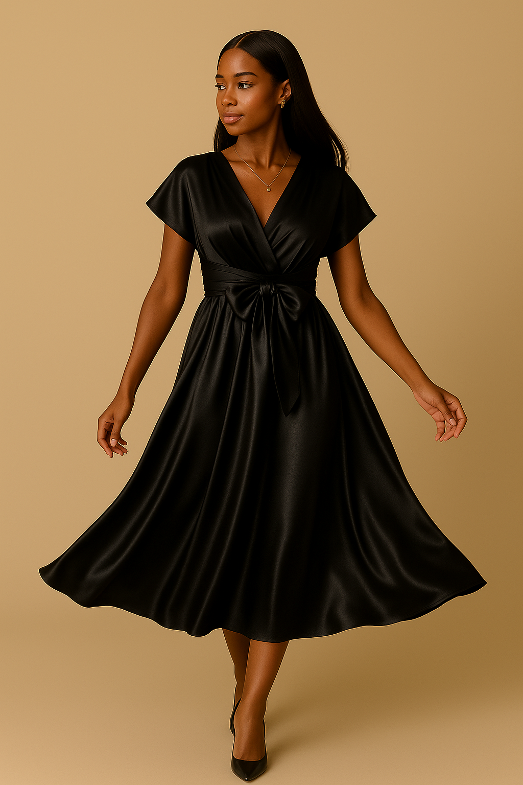 Robe convertible Noir en Satin - Robe de soirée Kaysol