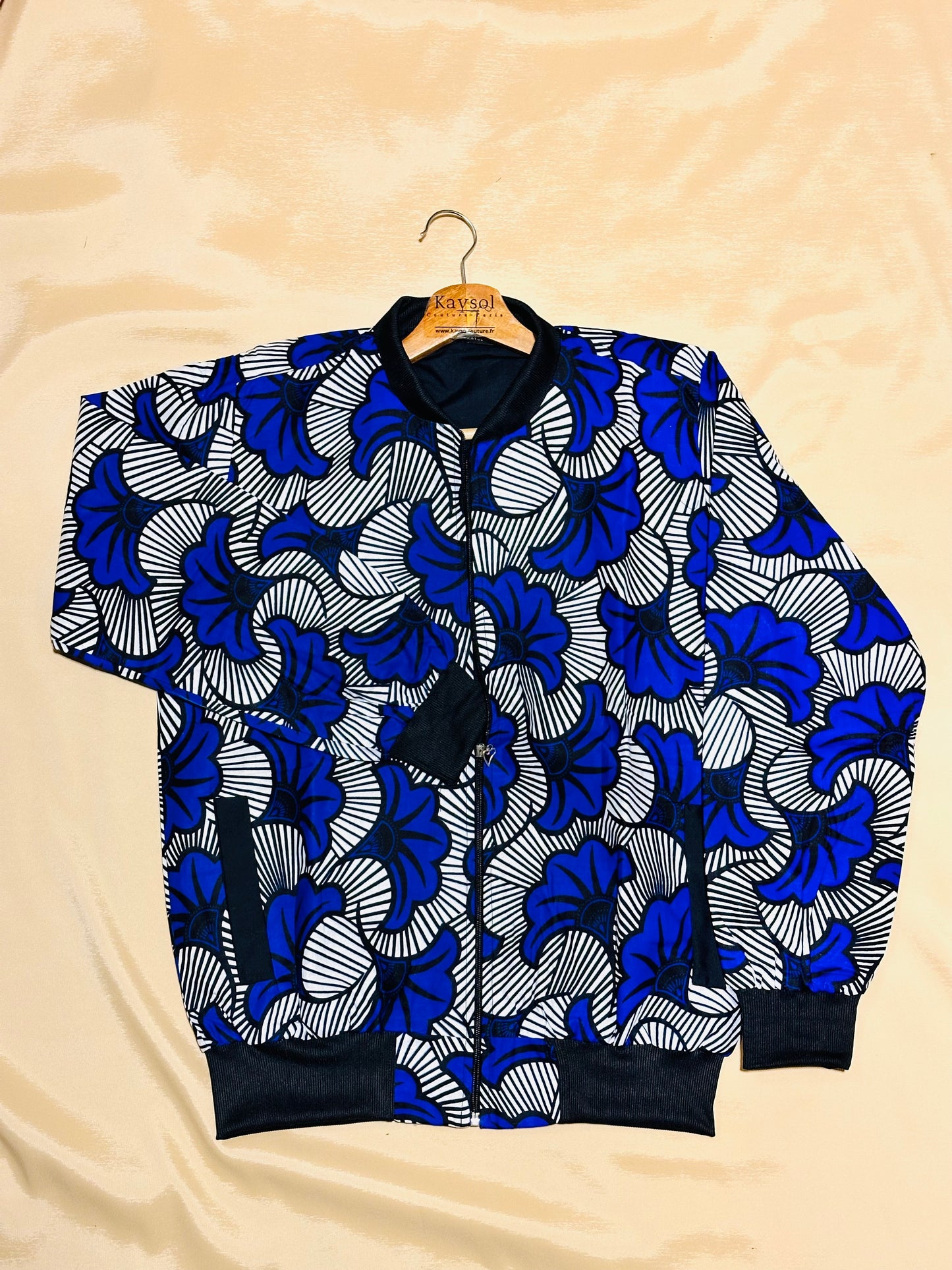 Bomber en Wax Mixte - Bleu roi - bord noir