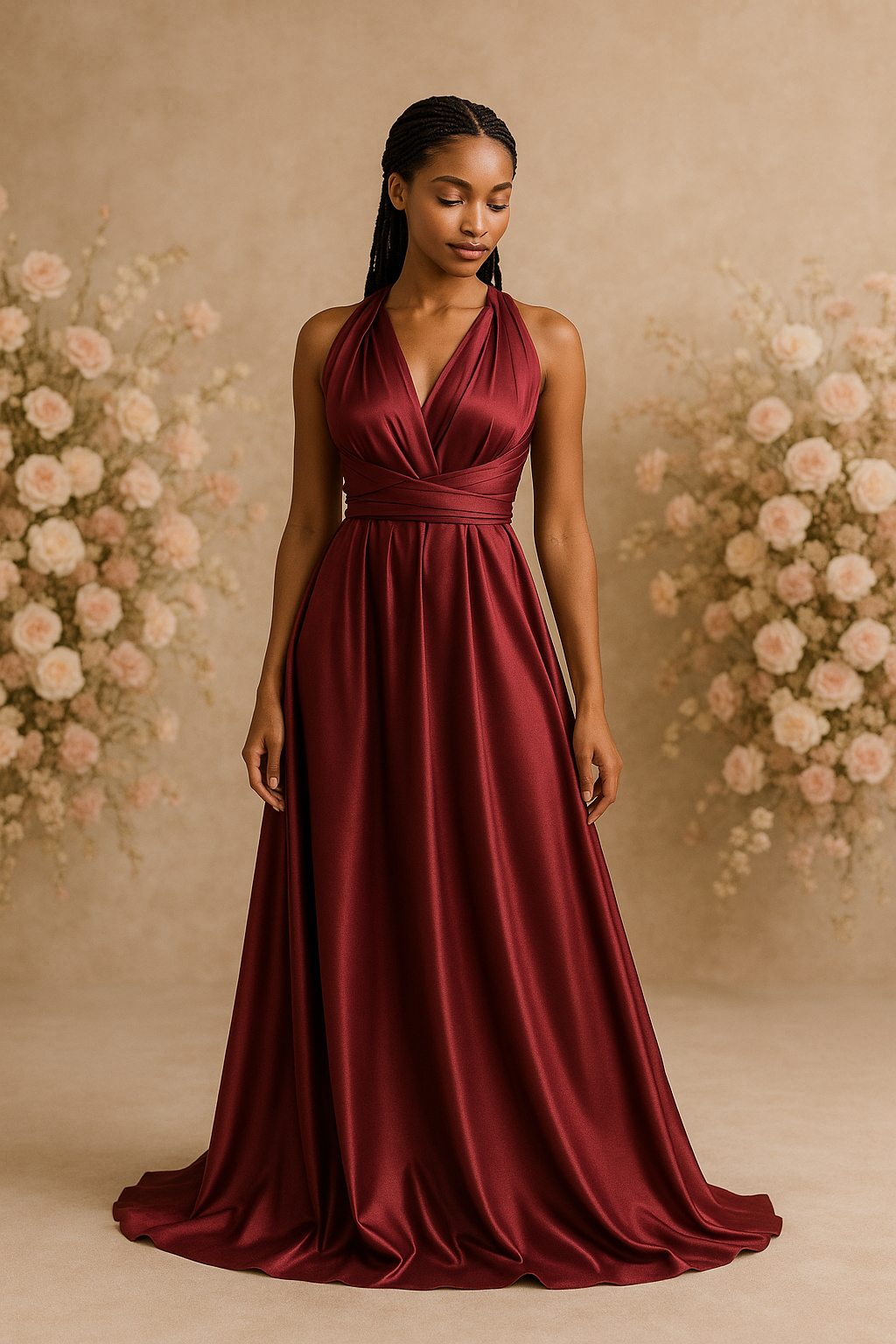 Robe Demoiselle d’honneur en Satin Bordeaux - Infinity