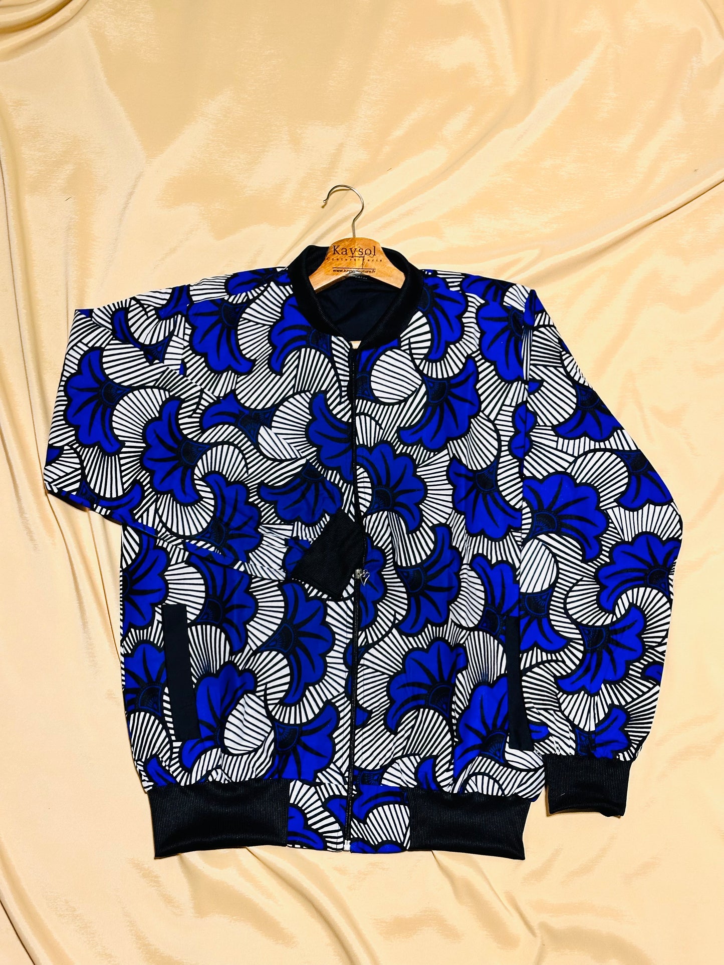 Bomber en Wax Mixte - Bleu roi - bord noir