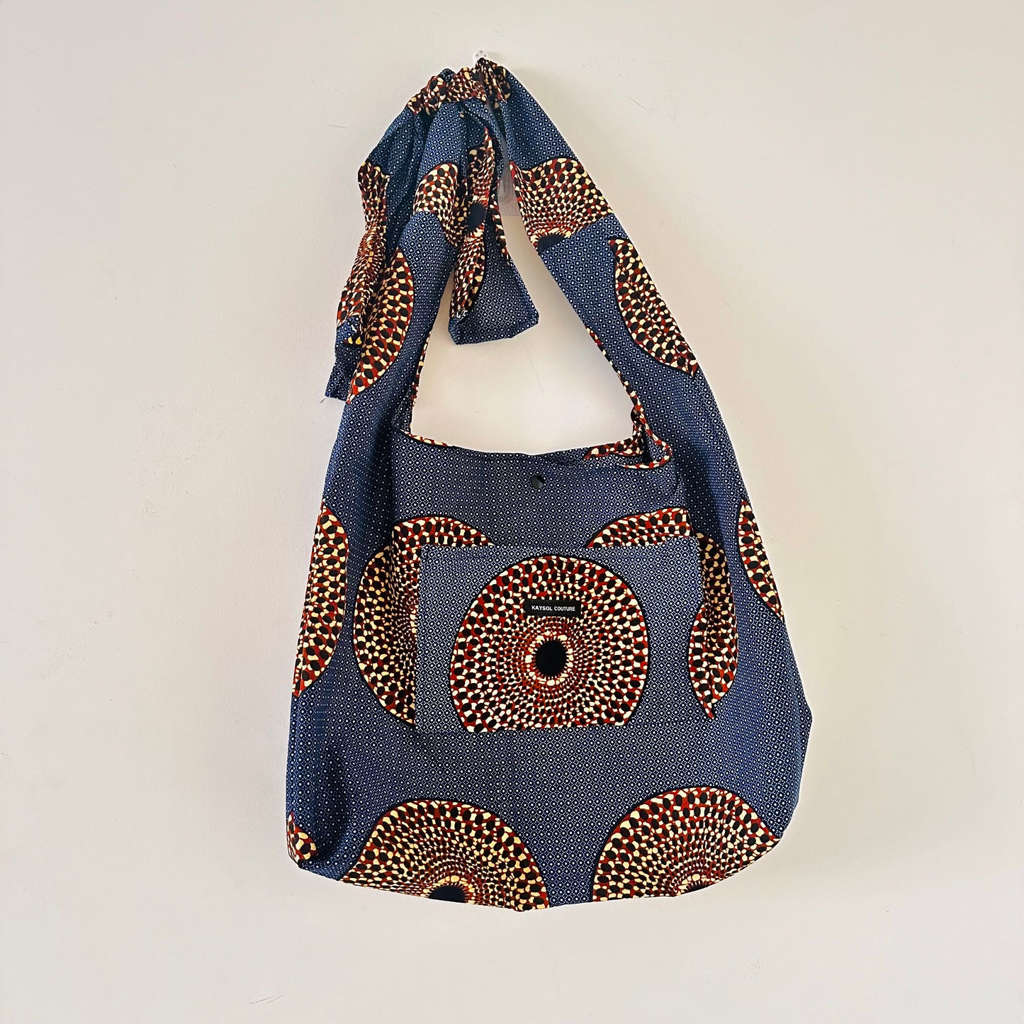 Sac en tissu wax - Hobo bag wax gris-beige
