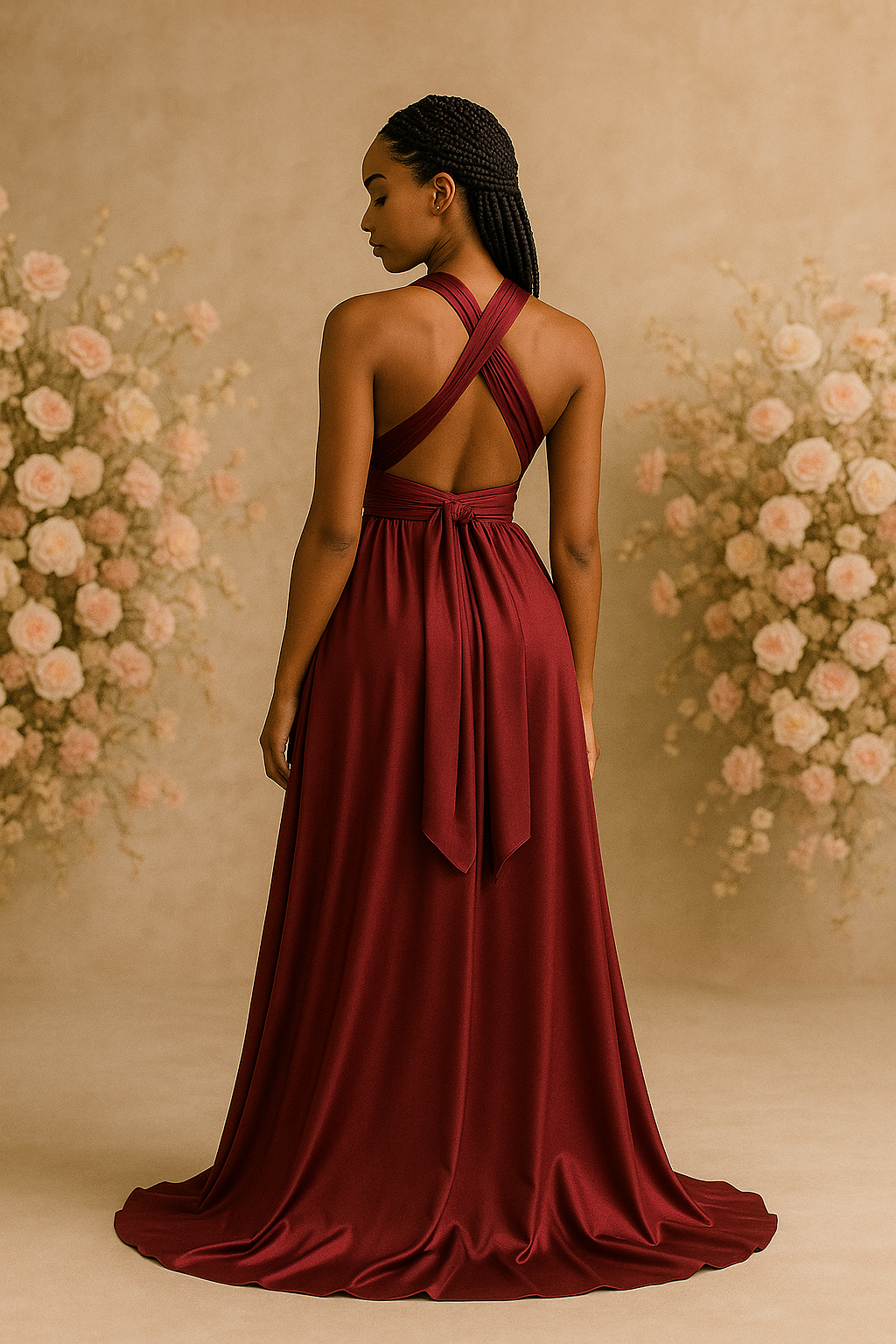 Robe Demoiselle d’honneur en Satin Bordeaux - Infinity