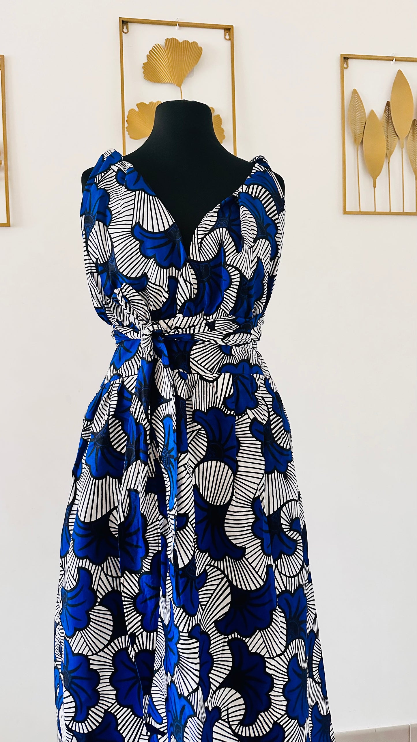 Robe Infinity en wax - Fleurs Bleu Roi