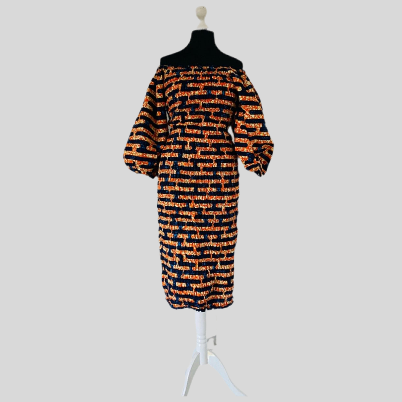 Robe Élastique droite en wax - Manches longues Bouffante - Orange