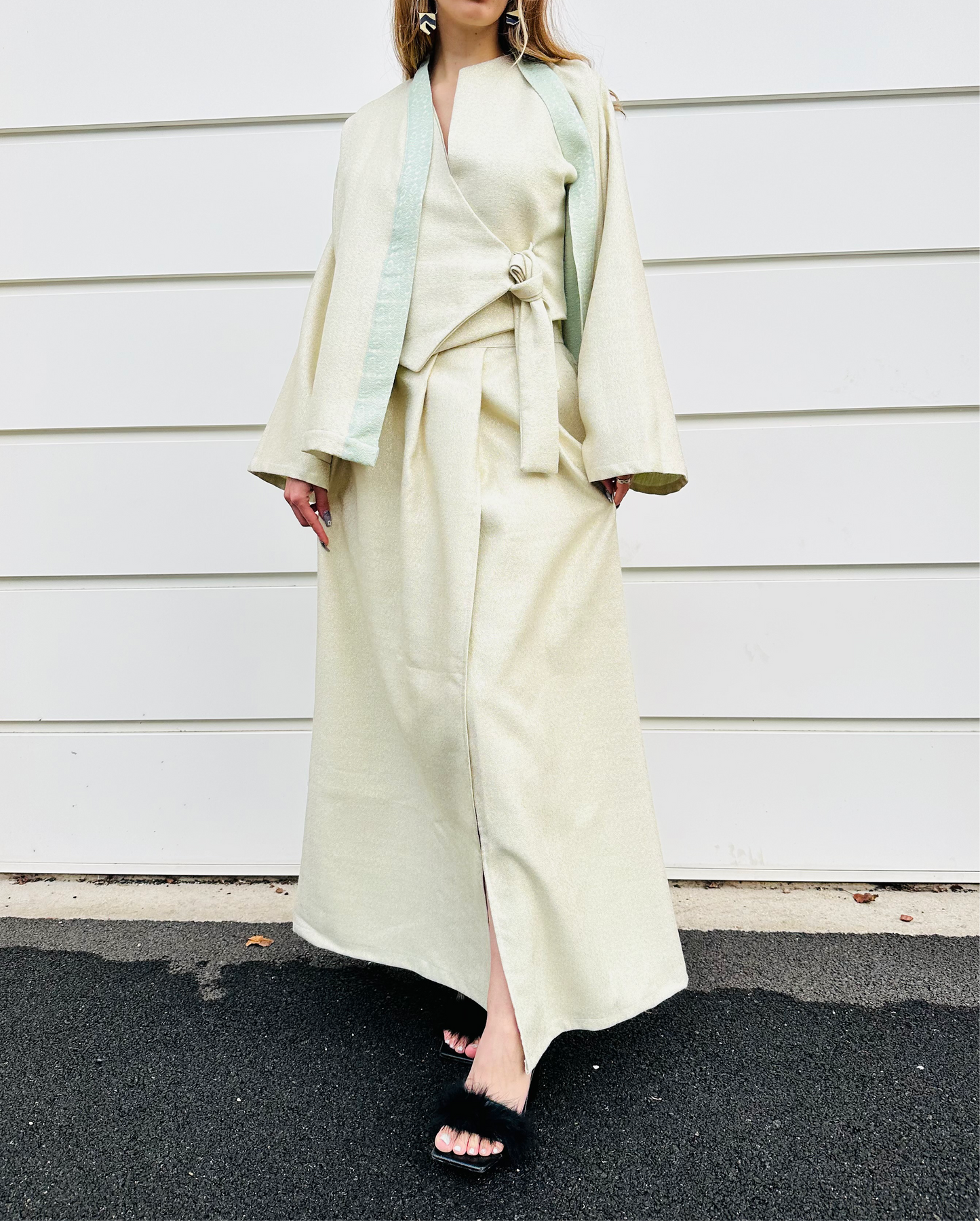 Kimono femme brocard beige