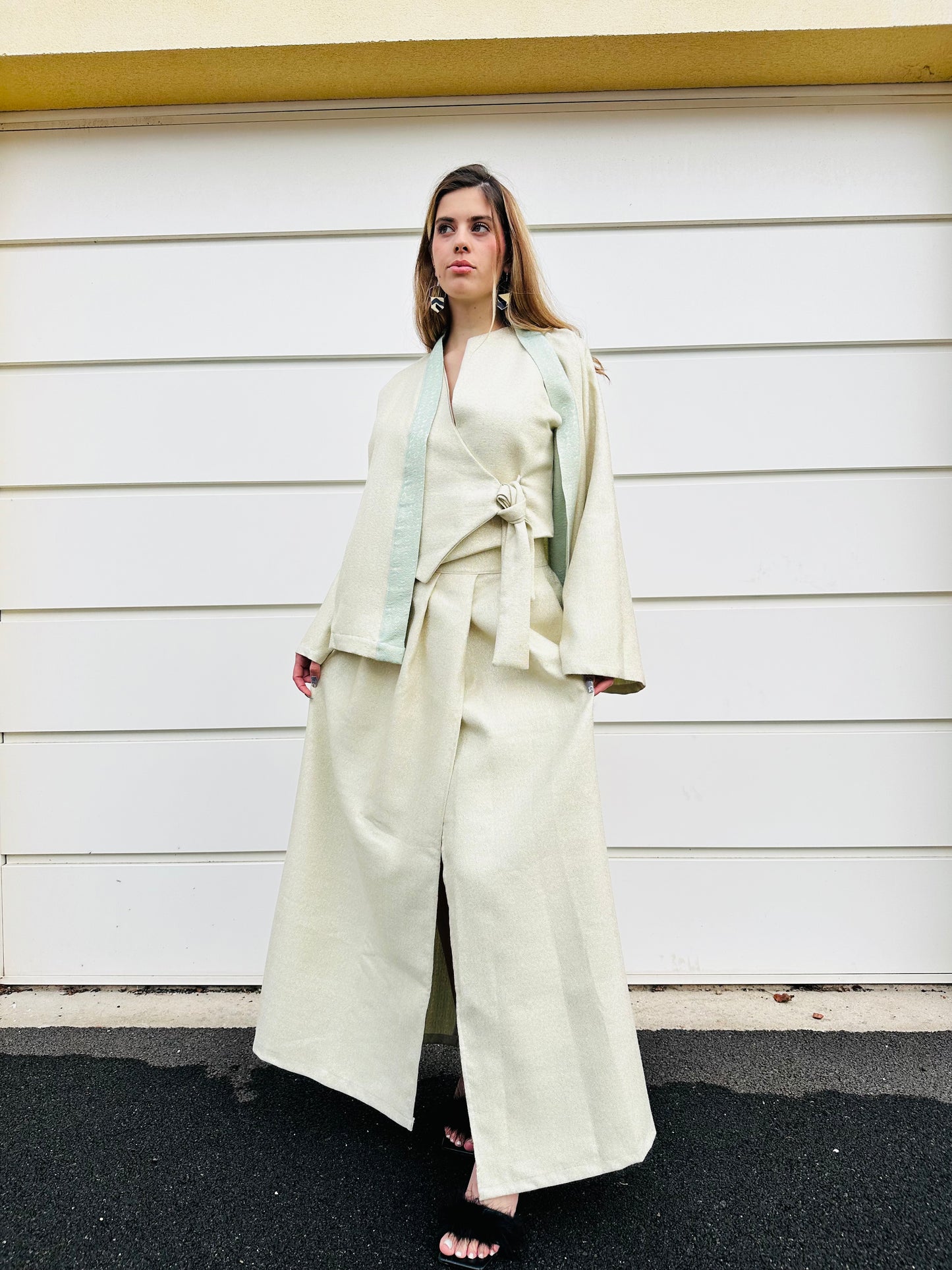 Kimono femme brocard beige
