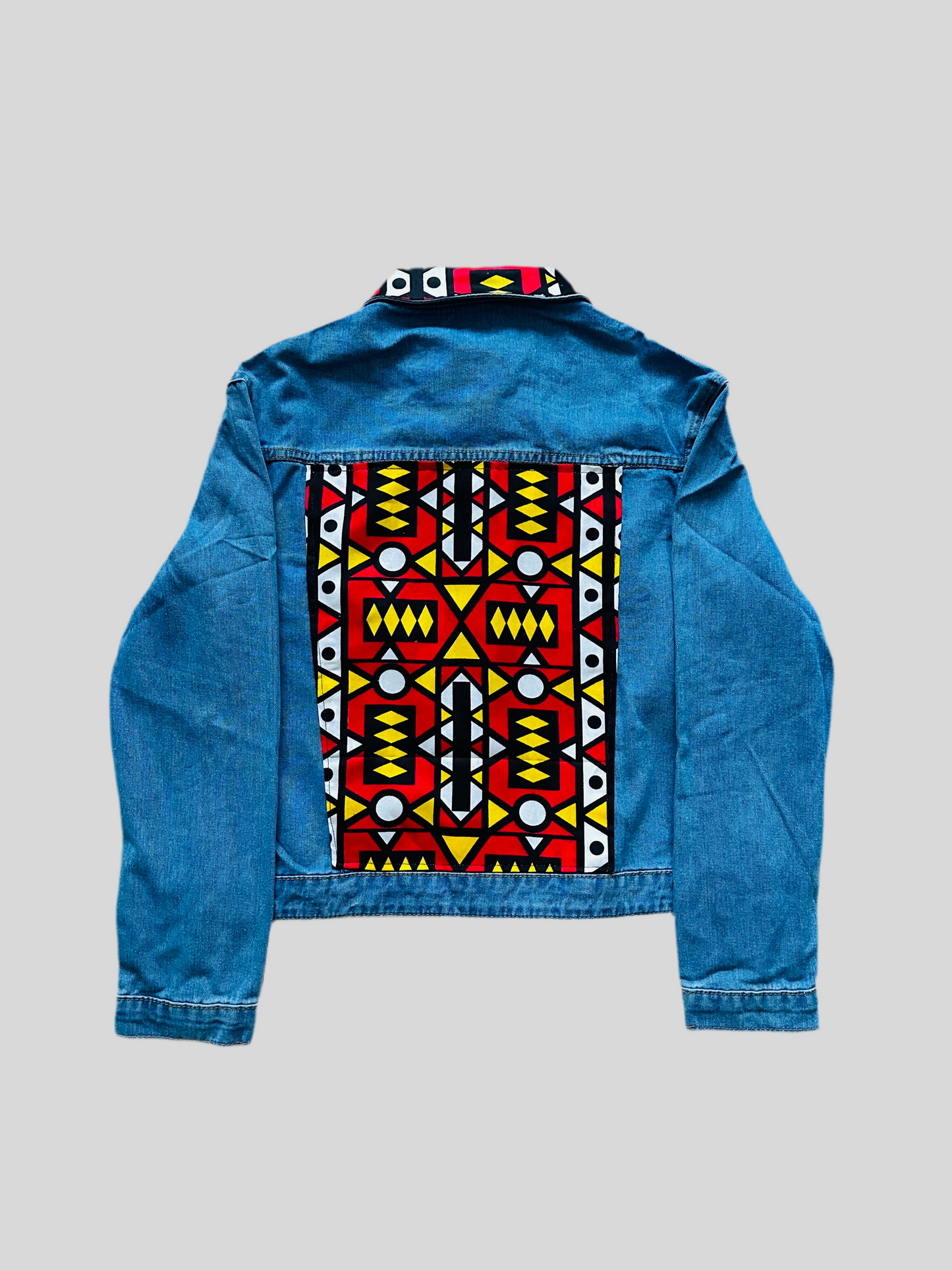 Veste en jean Customiser en Wax - Wax art rouge