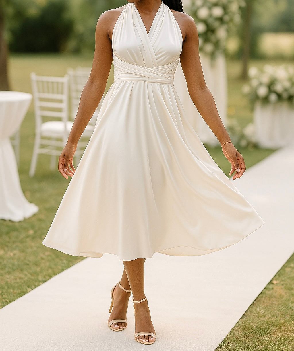 Robe Infinity Demoiselle d’Honneur – Satin Blanc Cassé