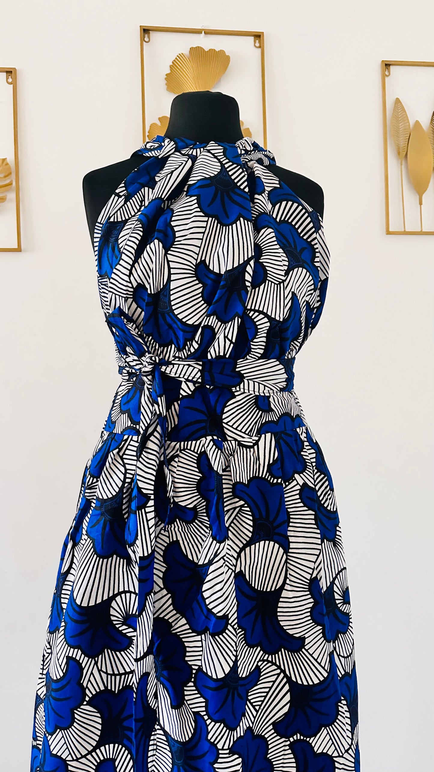 Robe Infinity en wax - Fleurs Bleu Roi