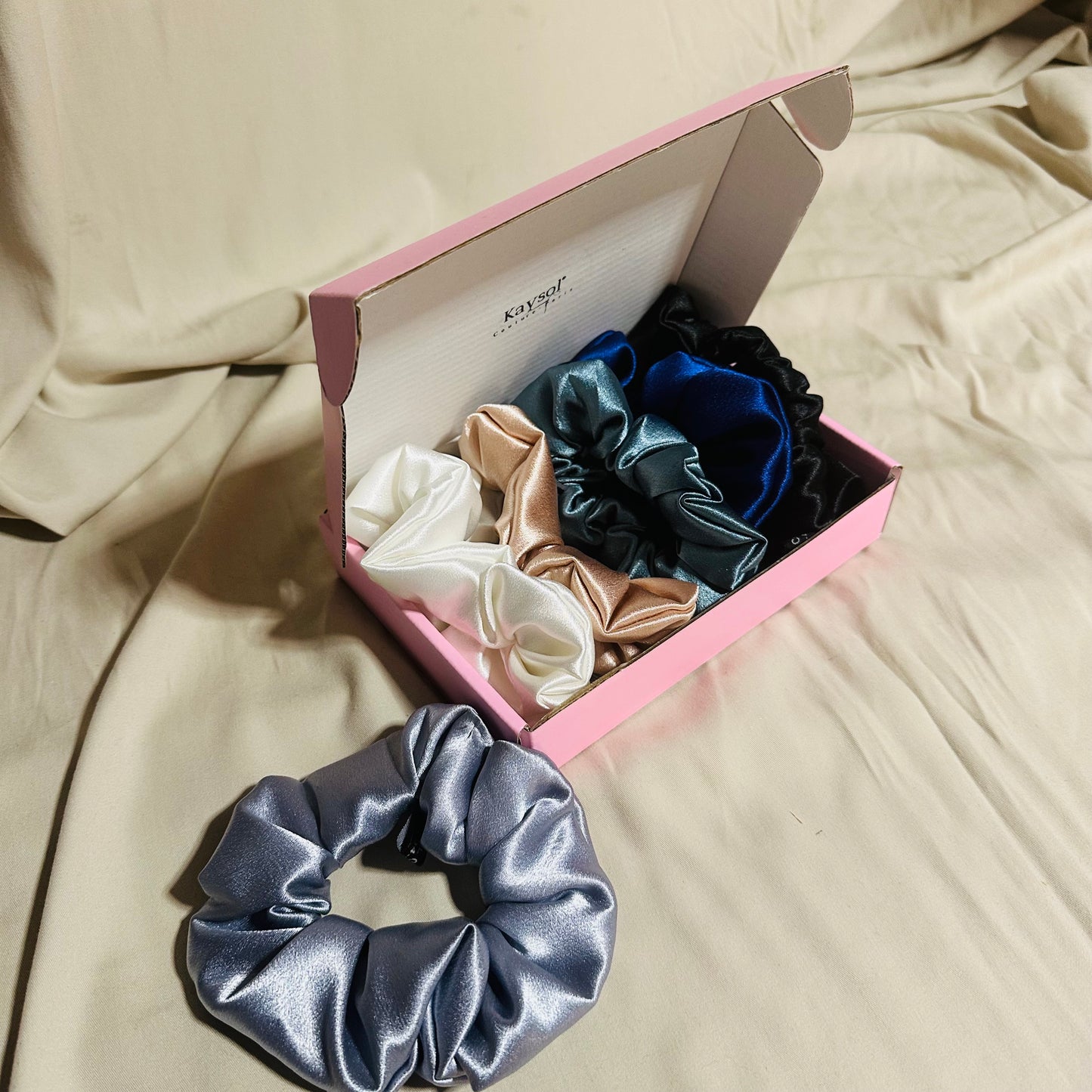 6 premium satin scrunchies gift set | Blue Shade