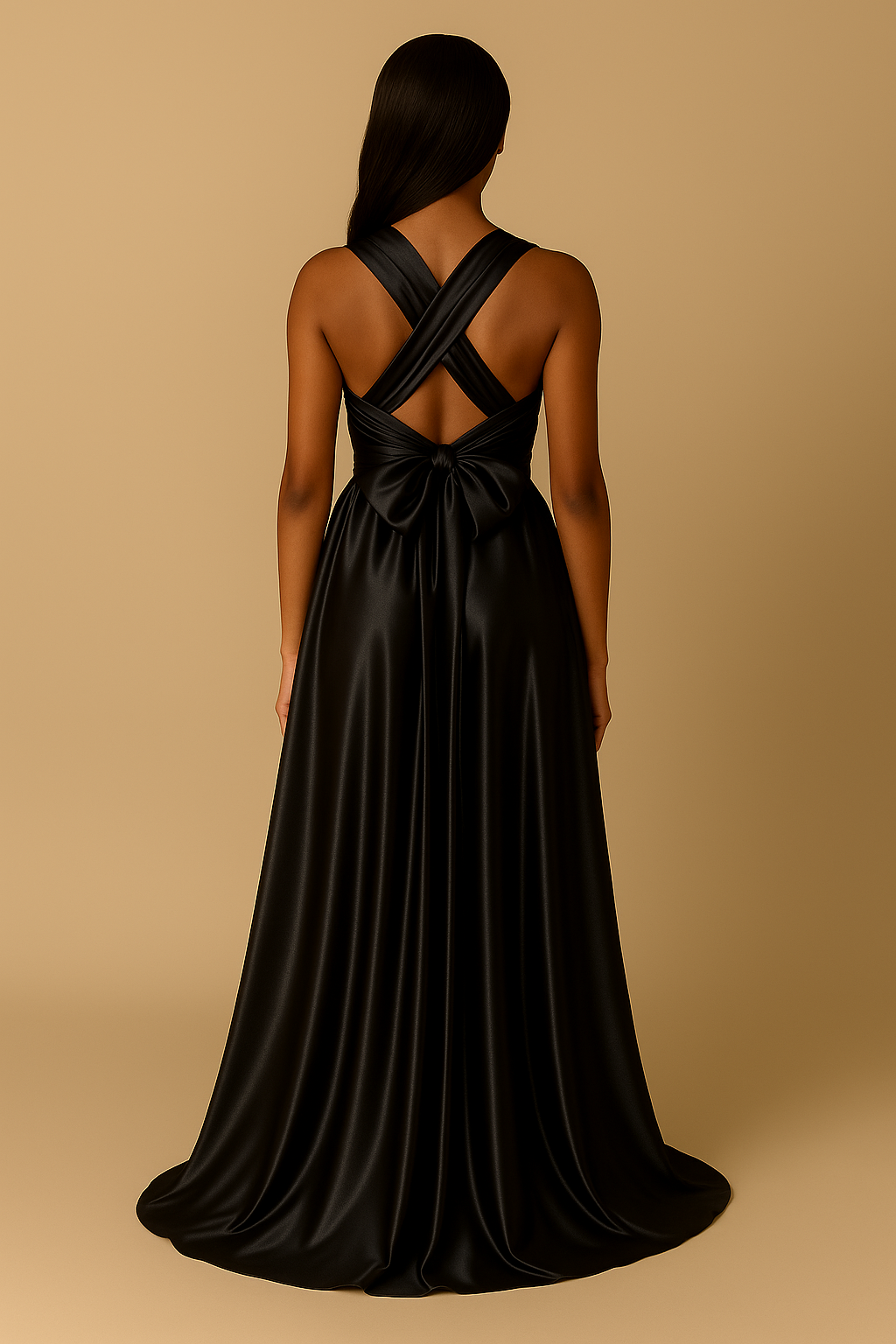 Robe convertible Noir en Satin - Robe de soirée Kaysol