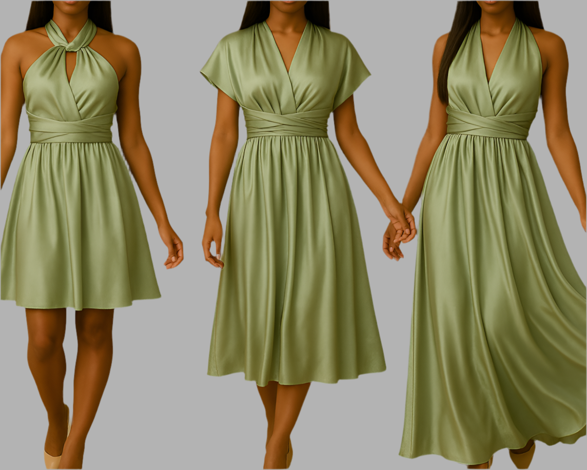 Robe demoiselle d’honneur vert sauge - Robe infinity en Satin vert
