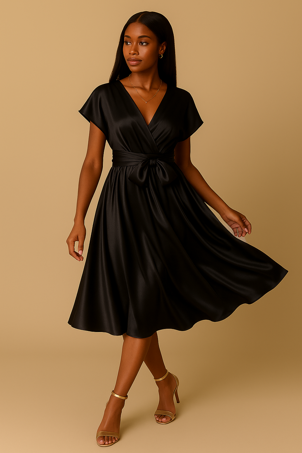 Robe convertible Noir en Satin - Robe de soirée Kaysol