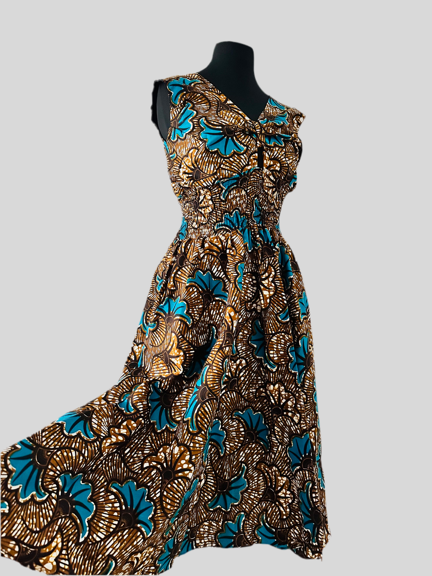 Robe Mi mollet en wax - fleurs