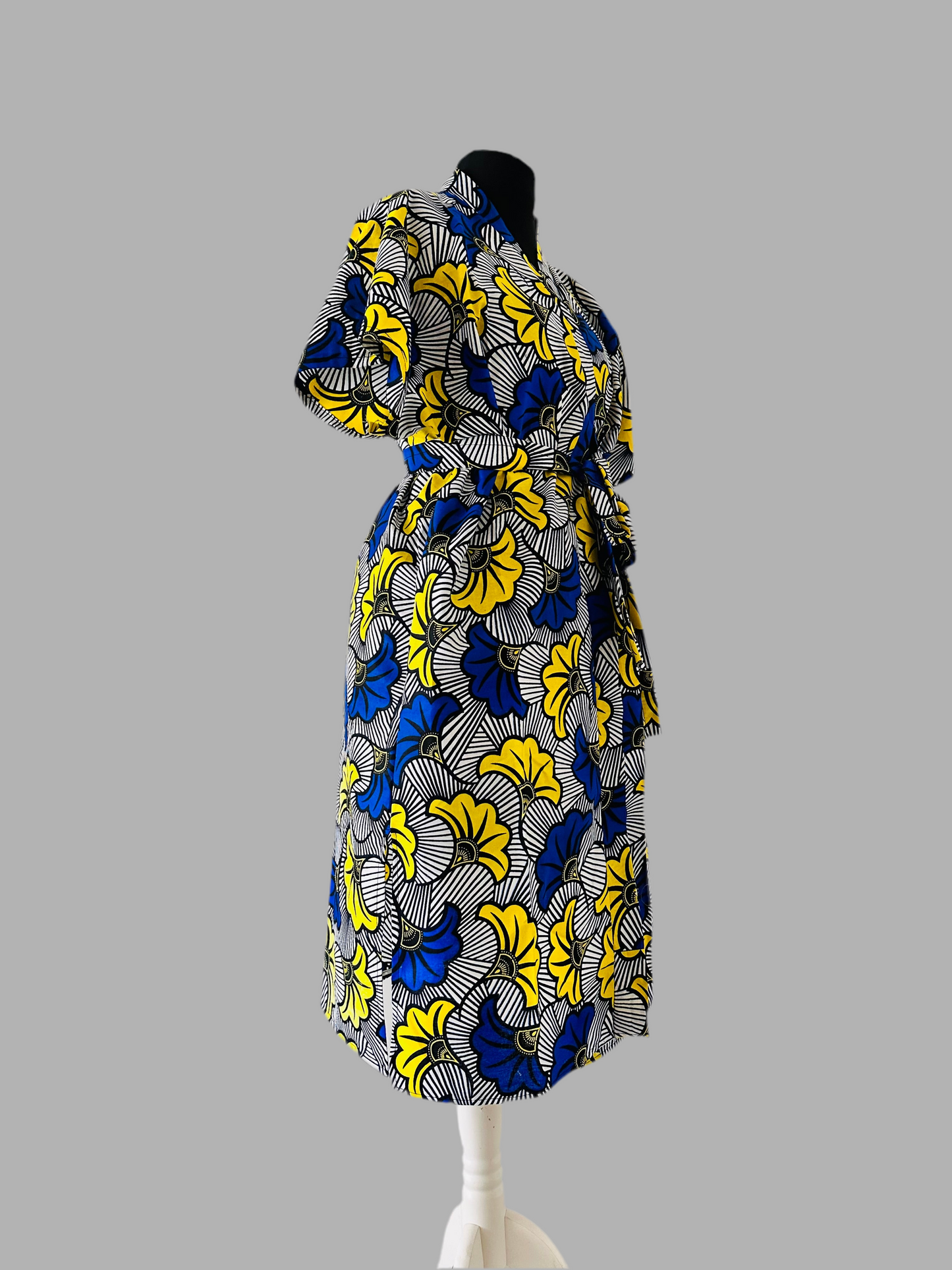 Robe portefeuille africaine - Wax Bleu Roi - Jaune