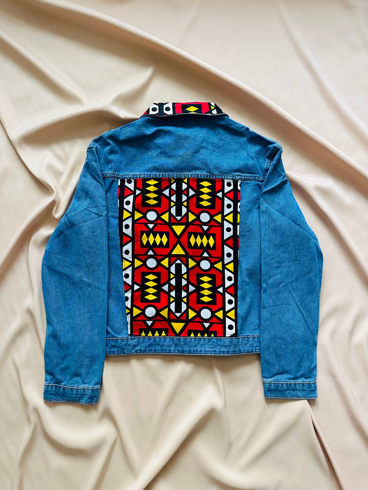 Veste en jean Customiser en Wax - Wax art rouge