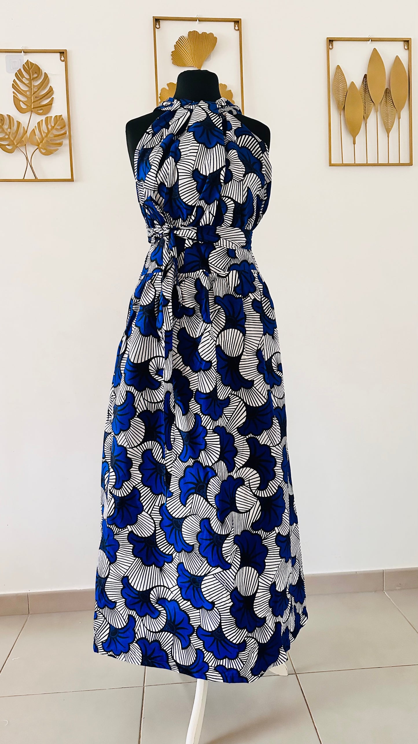 Robe Infinity en wax - Fleurs Bleu Roi