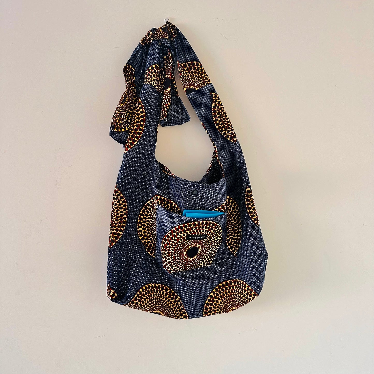 Sac en tissu wax - Hobo bag wax gris-beige
