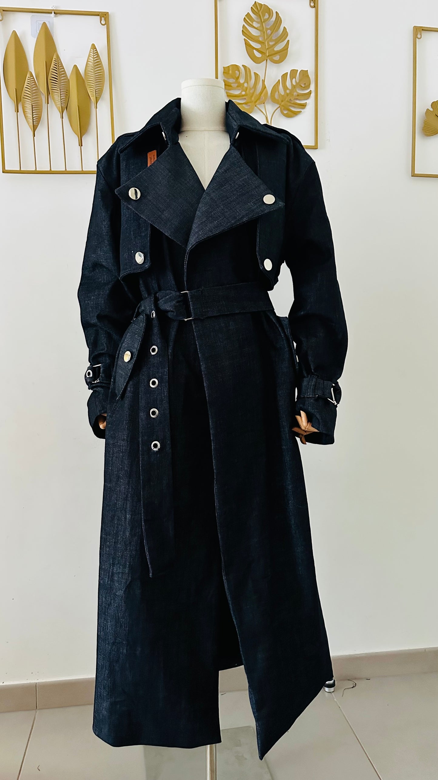 Trench en jean - Zahra – Manteau long femme élégant - Ceinture ajustable