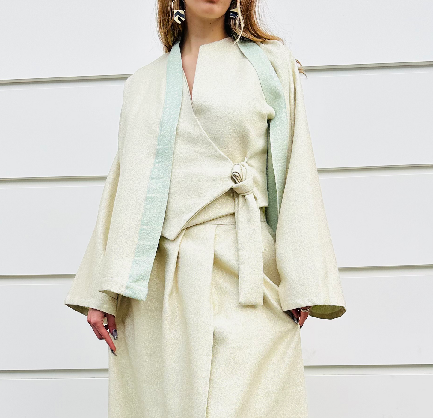 Kimono femme brocard beige