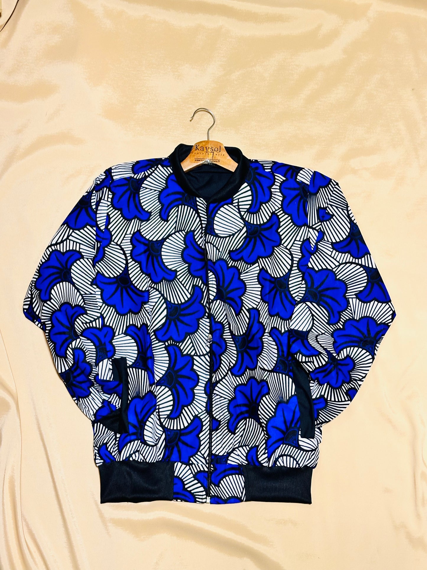 Bomber en Wax Mixte - Bleu roi - bord noir