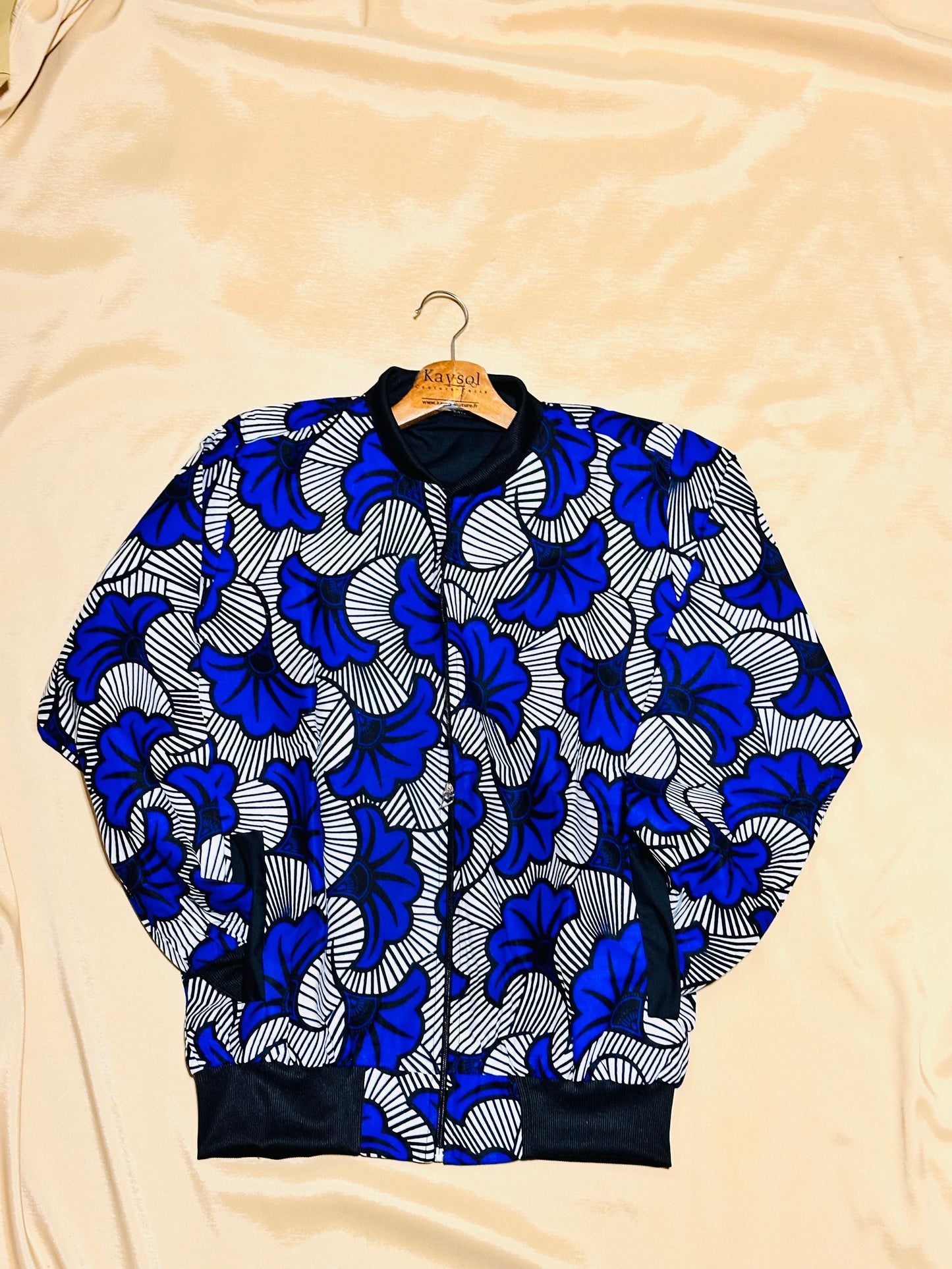 Bomber en Wax Mixte - Bleu roi - bord noir