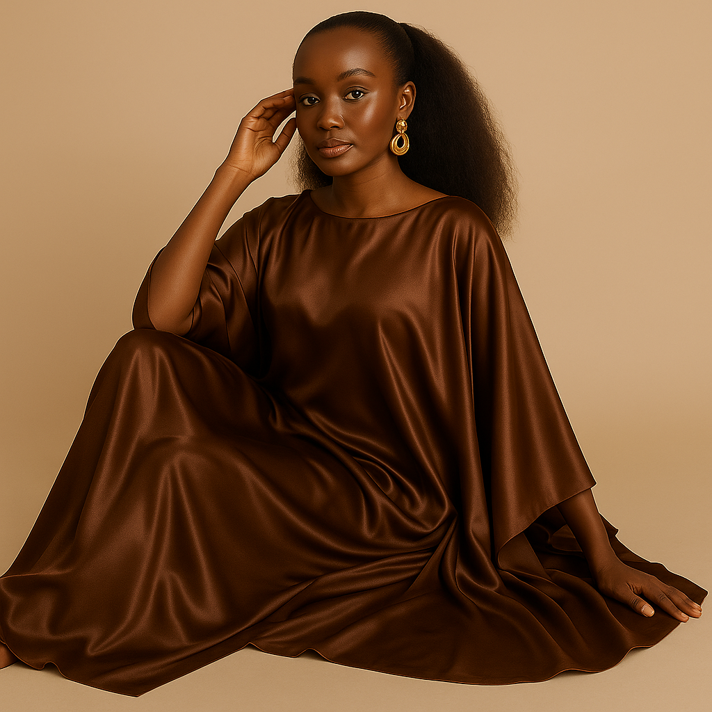 Robe ample - Malia Marron Cacao - En Satin Haute qualité