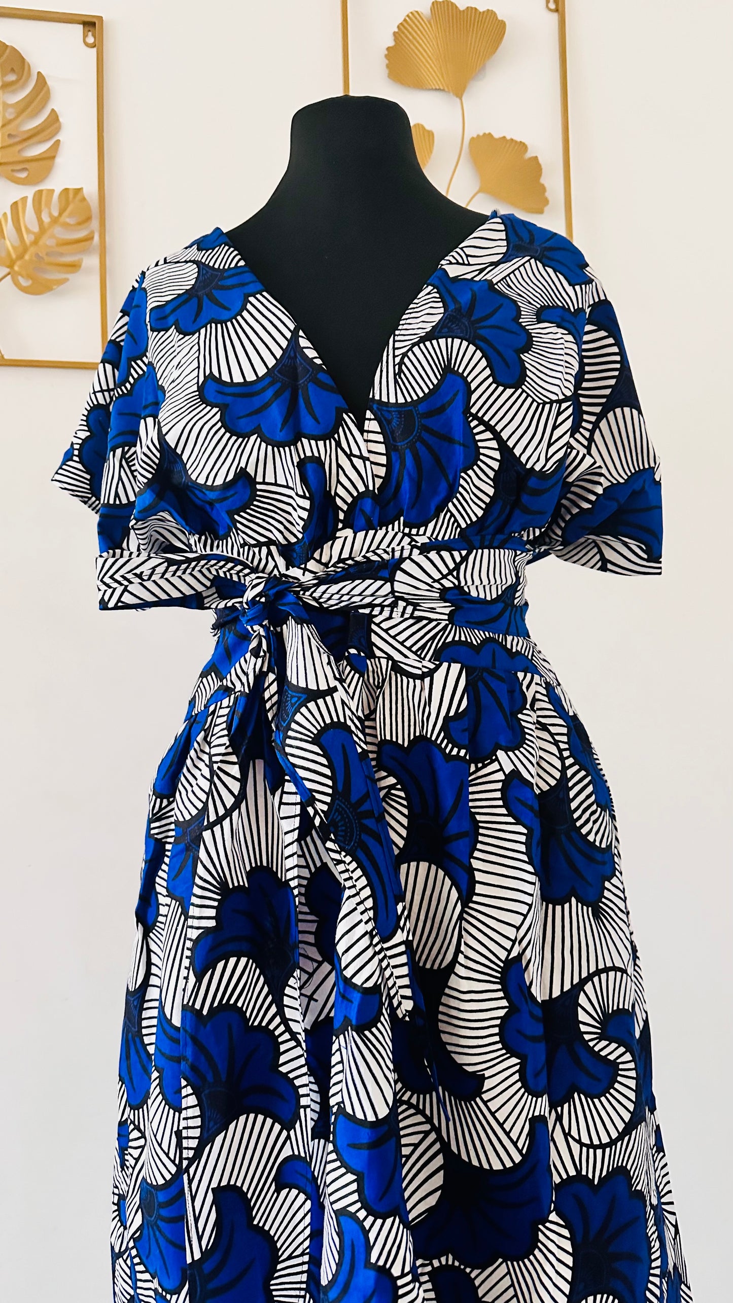 Robe Infinity en wax - Fleurs Bleu Roi