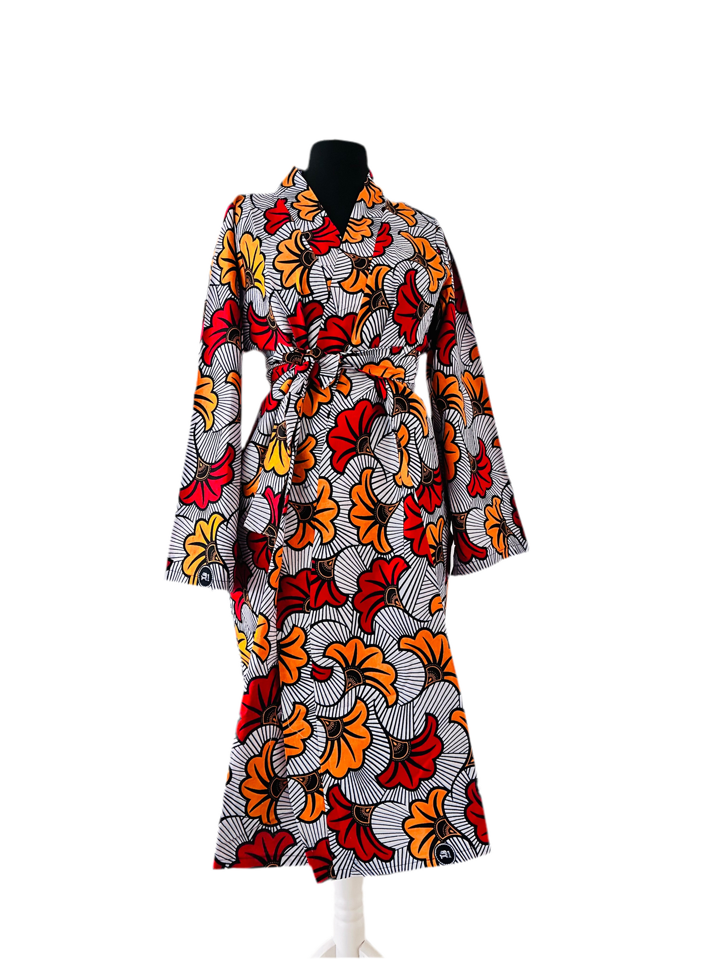 Kimono en tissu africain rouge et jaunes