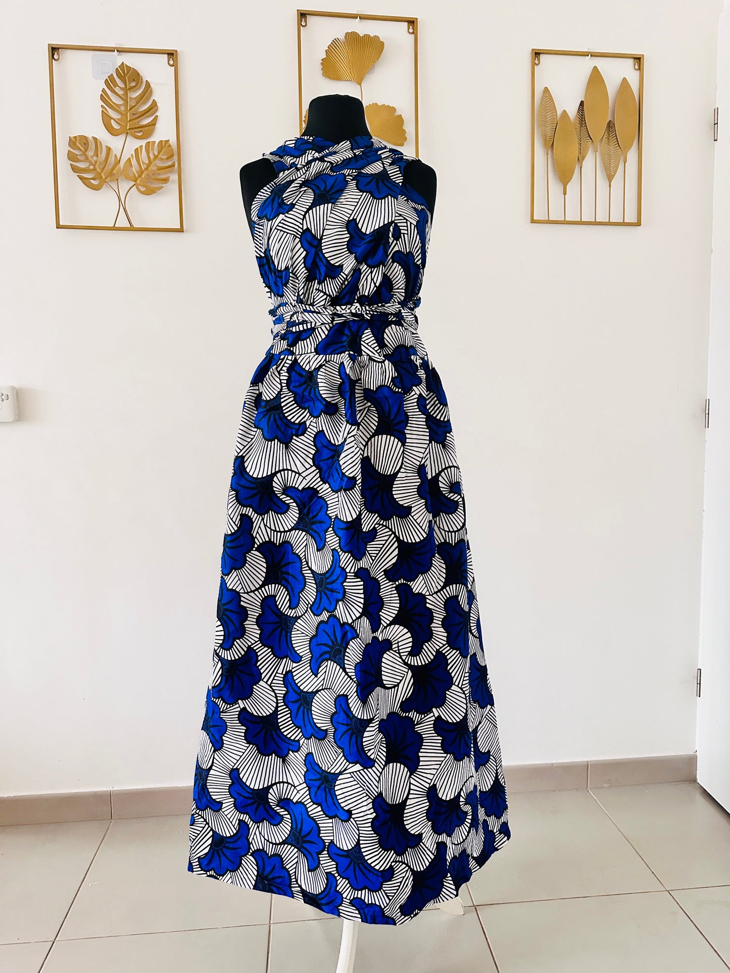 Robe Infinity en wax - Fleurs Bleu Roi