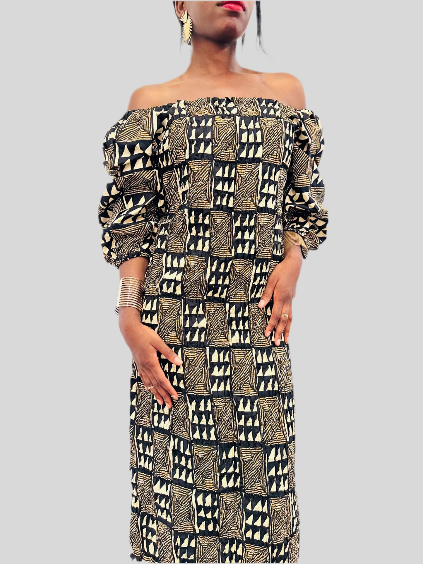 Robe Élastique droite en wax - Manches longues - Noir blanc