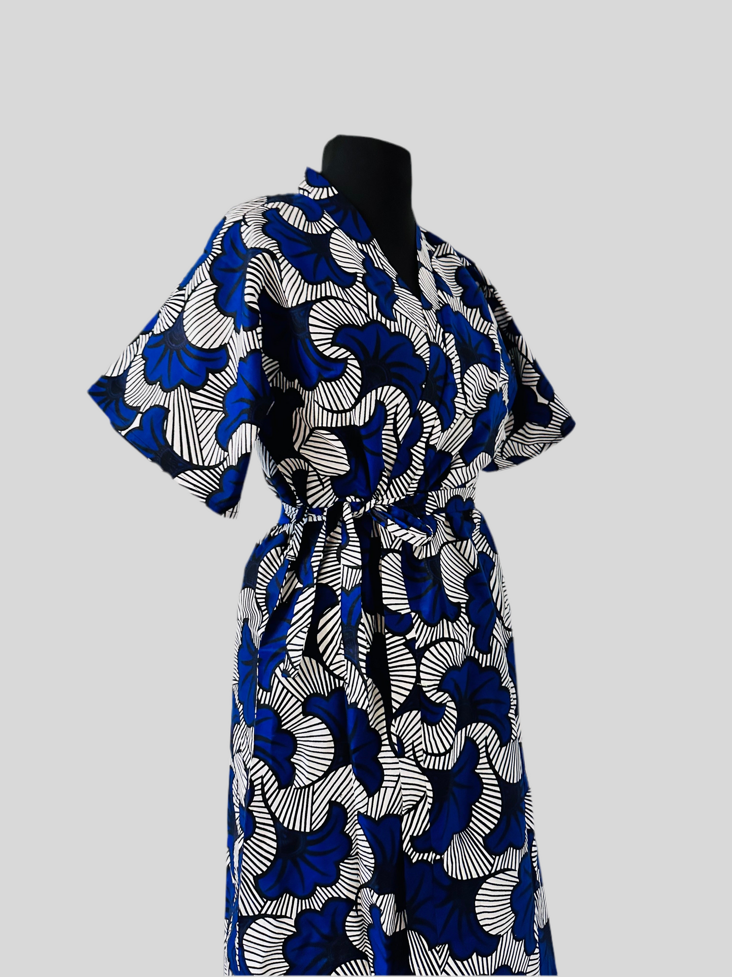 Robe portefeuille africaine - Wax Bleu Roi - Jaune