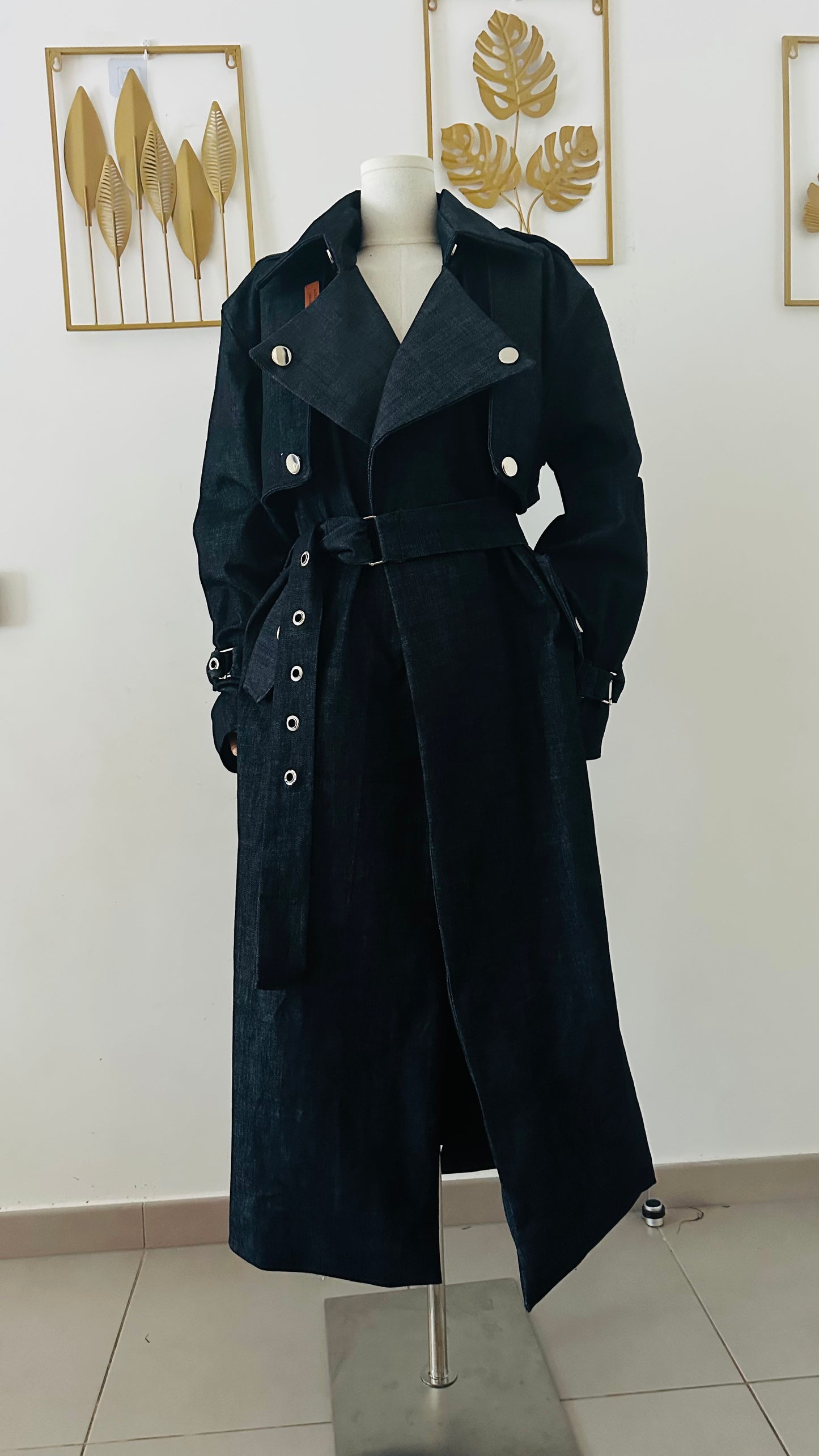 Trench en jean - Zahra – Manteau long femme élégant - Ceinture ajustable