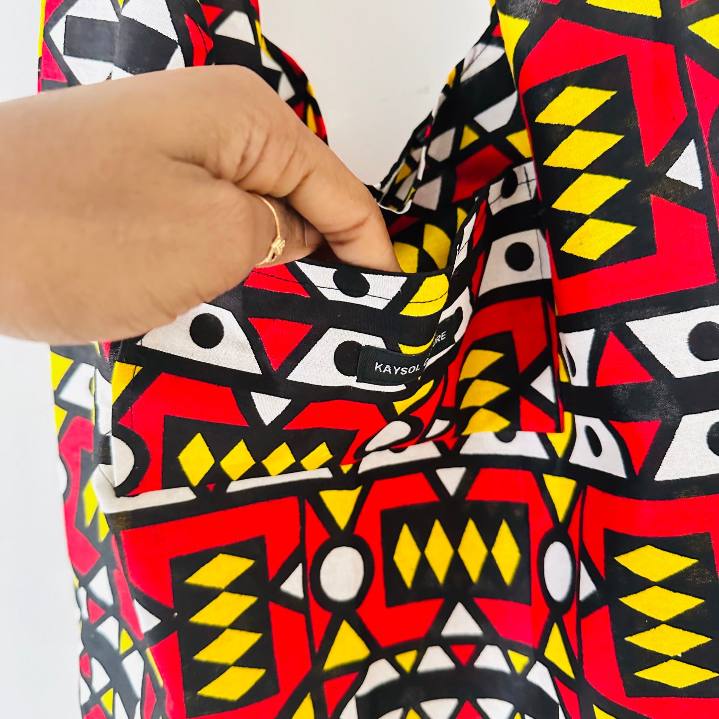 Sac de course en tissu wax - Bogolan rouge - Hobo bag