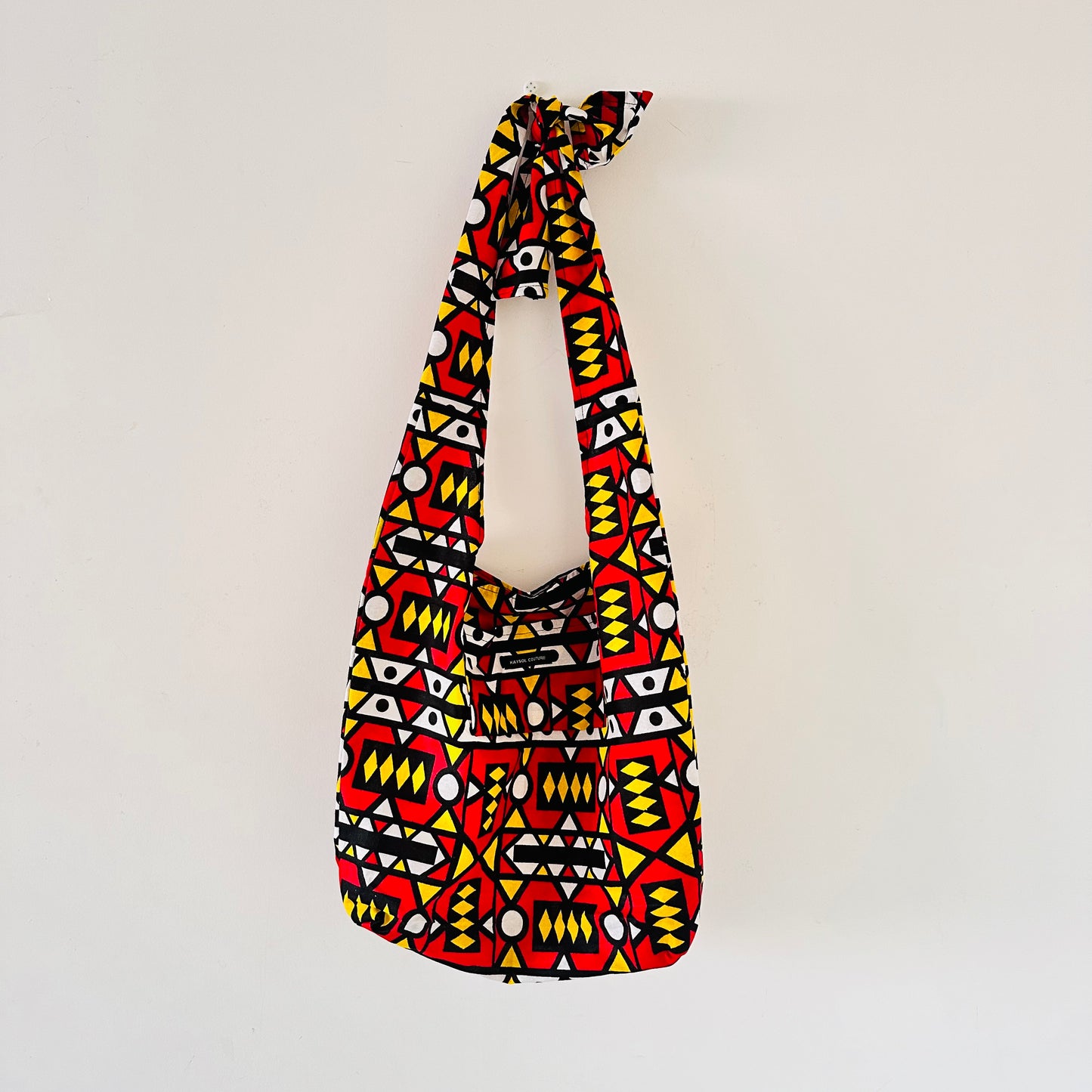 Sac de course en tissu wax - Bogolan rouge - Hobo bag