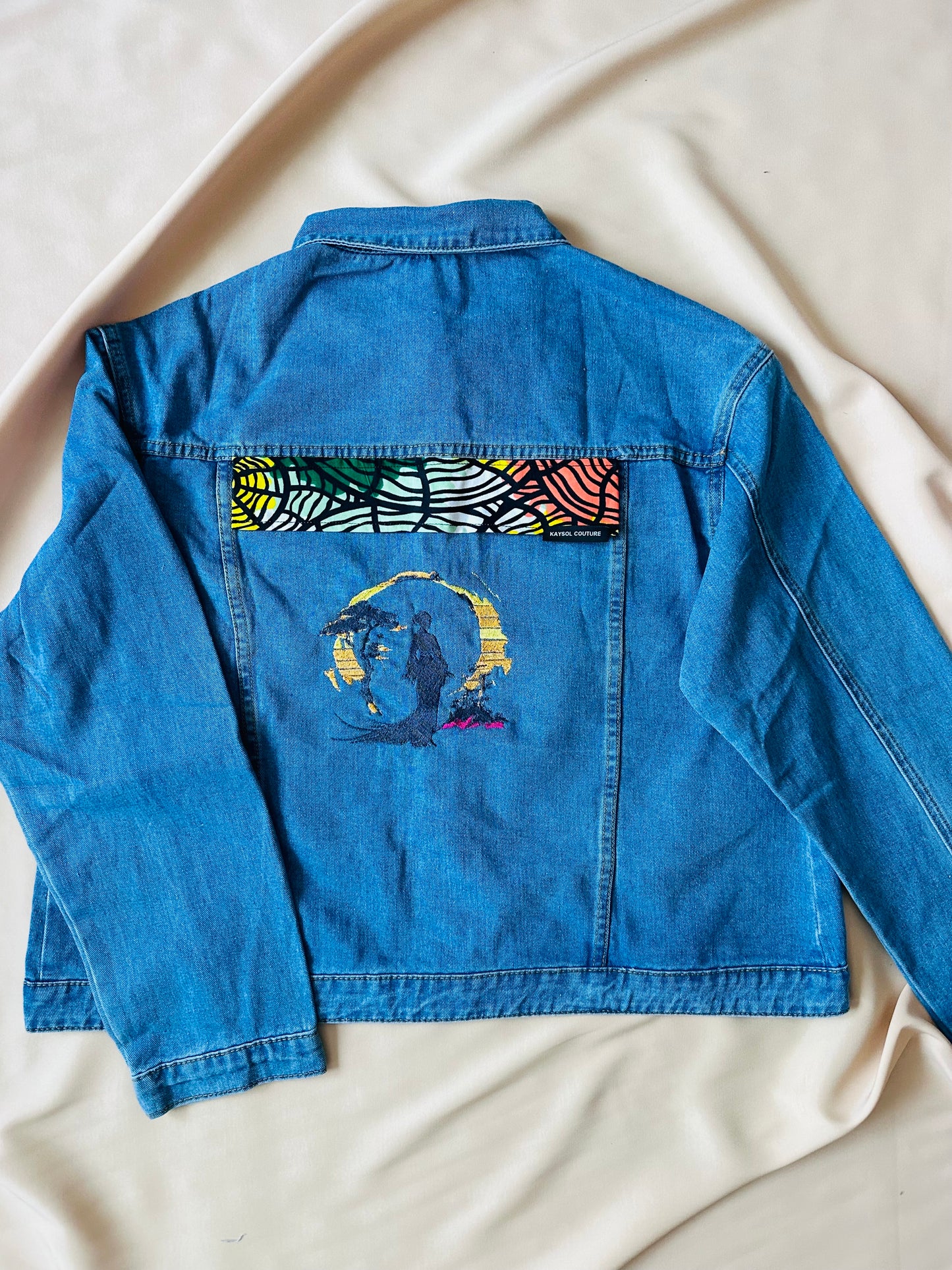 Veste en jean brodé - Veste Style asiatique- cadeau noel original - cadeau