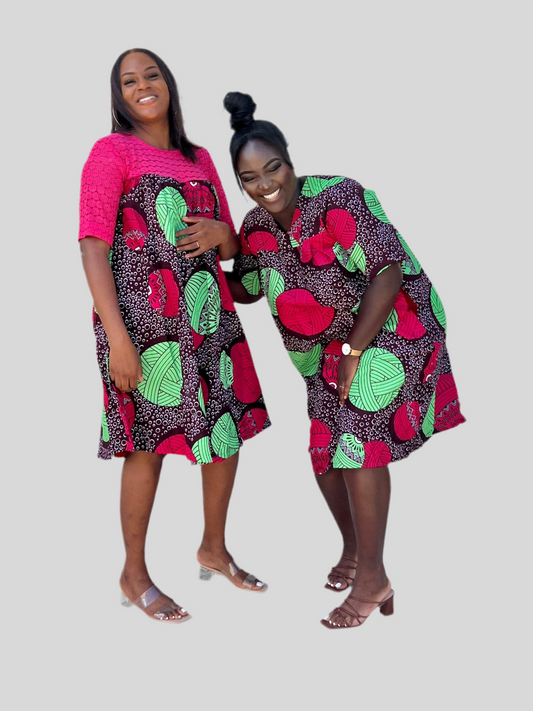 Robe mi mollet en wax - Amy - wax et dentelle rose