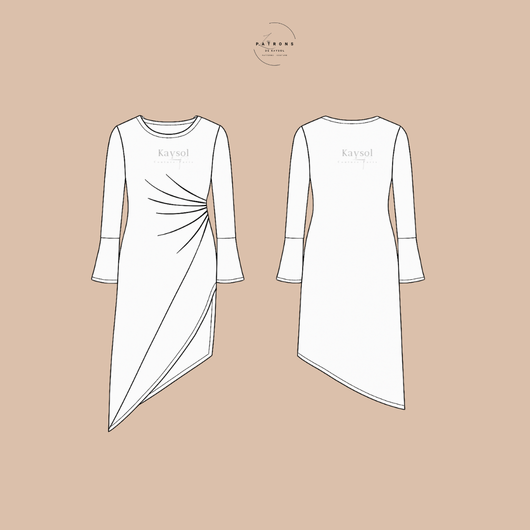 Patron Blouse longue asymétrique - 11 tailles - 34/54 - Instruction Simple - PDF