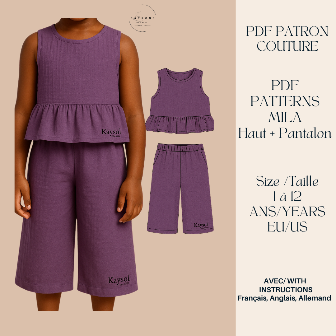 patron couture fille, patron couture enfant pdf, patron pantalon enfant, patron haut volant, patron couture facile, Kaysol couture, patron enfant été