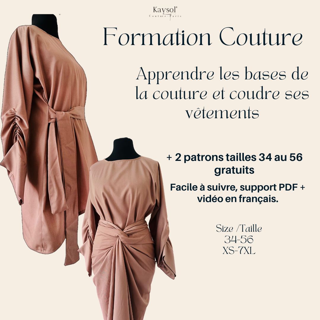 Formation Couture - Niveau Débutant - Facile à suivre - Tailles T34/T56 - 2 patrons offerts - Réalisez vos Vêtements - PDF