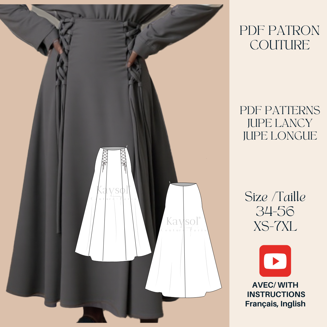 Jupe Facile à coudre - Patron PDF Jupe Original - 12 tailles EU/US - coudre une jupe femme - patron couture tenue- moderne- patron couture femme