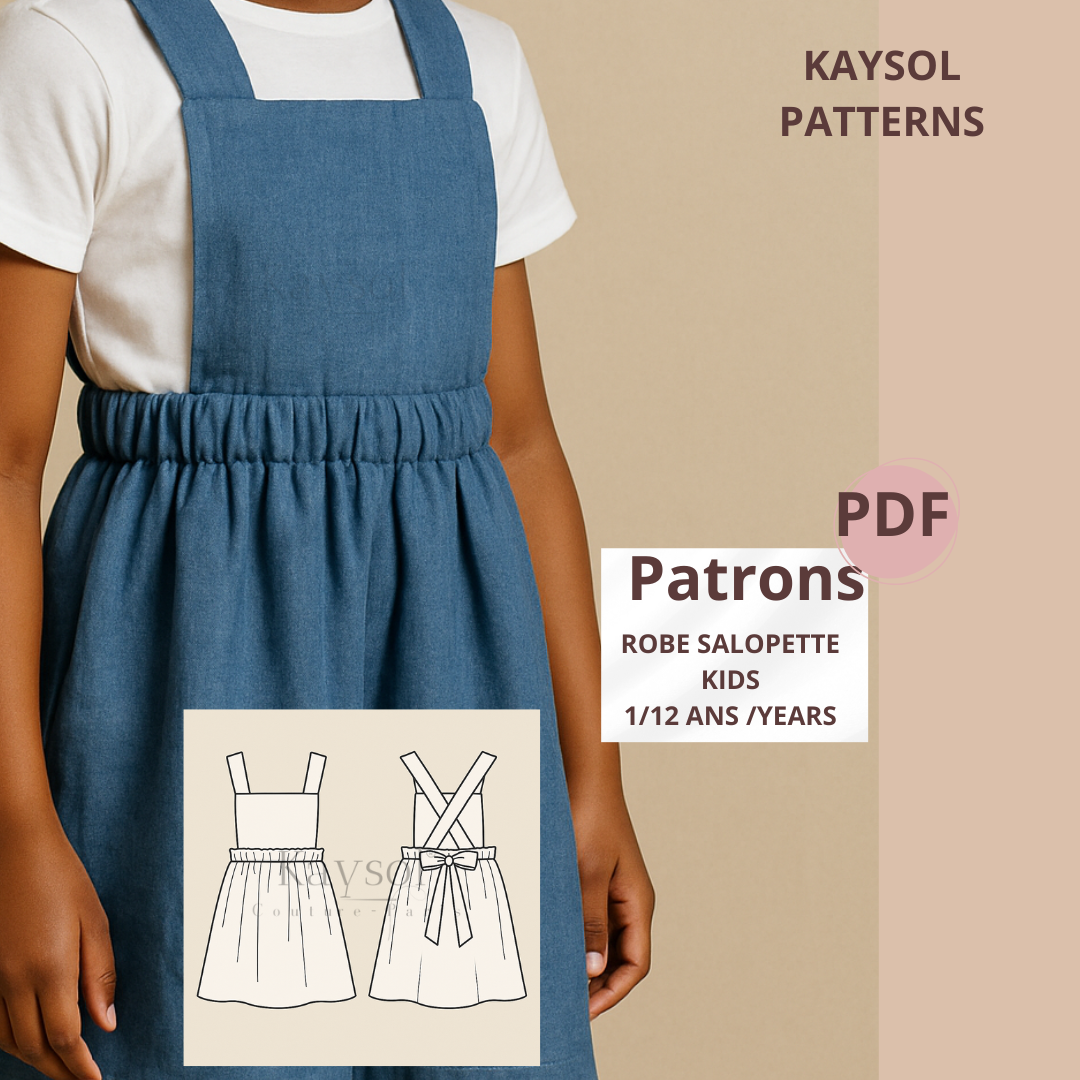 Patron Couture Enfant -PDF – Robe salopette Sadia fille, à 12