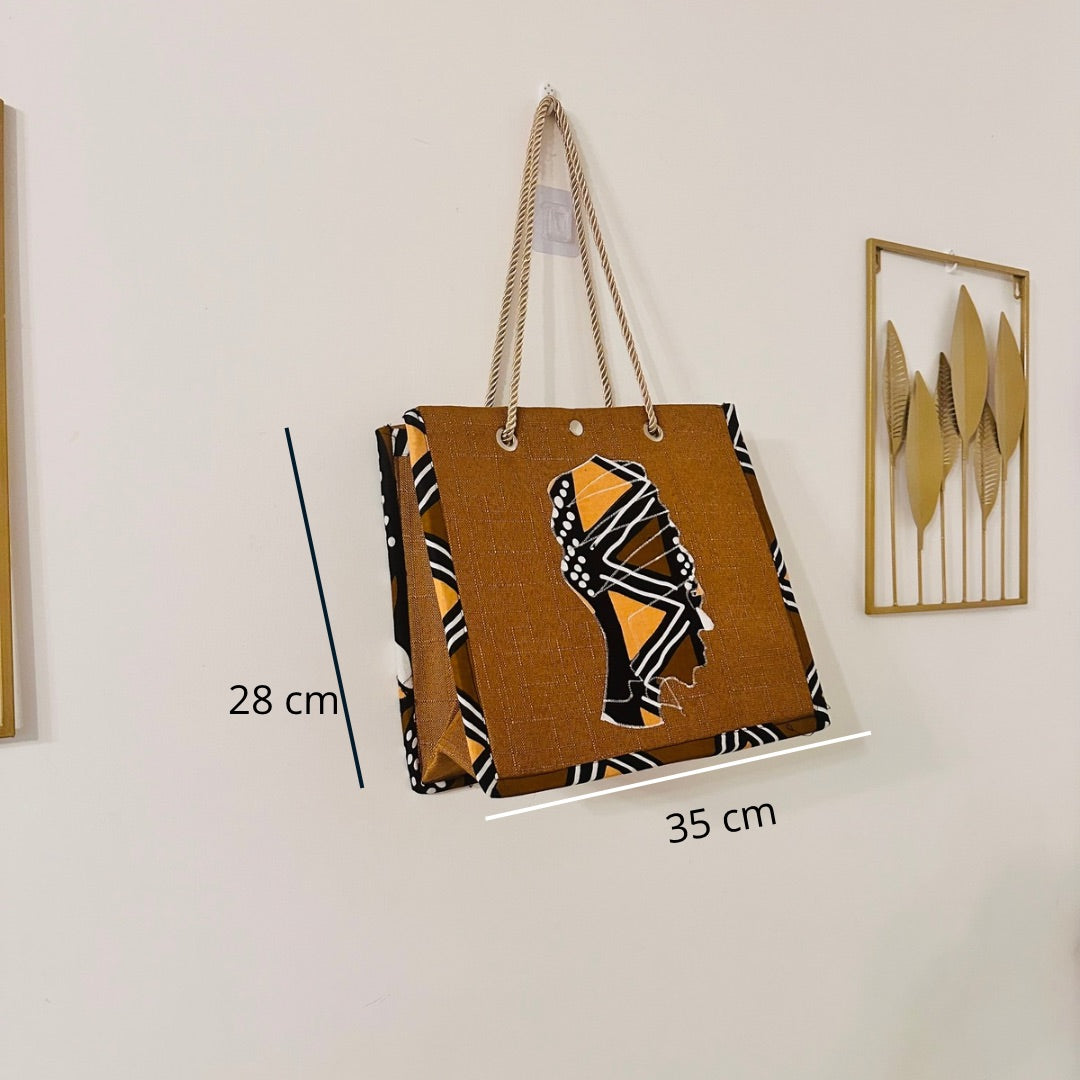 sac avec dessin africain, sac de plage en jute, sac original, idée cadeau femme